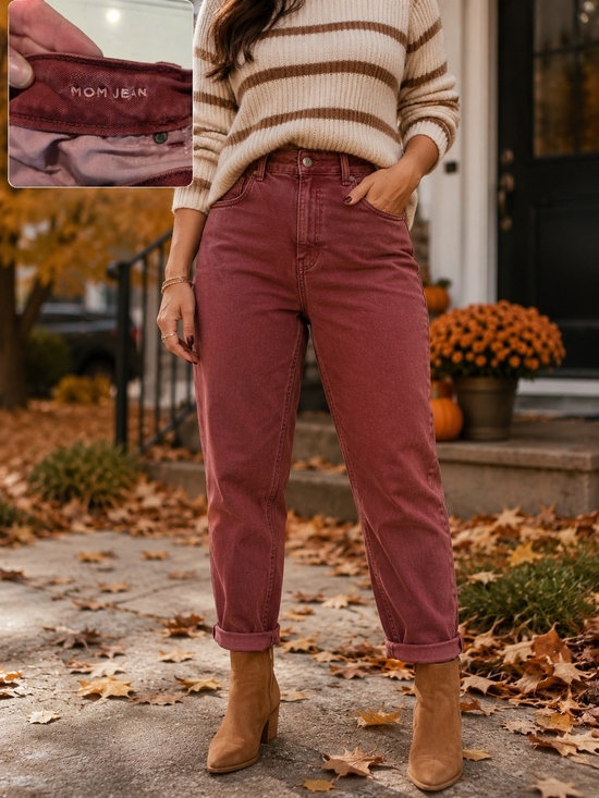 American Eagle Outfitters Denim - American Eagle Mom Jeans Women's Size 12 High Rise Straight Cranberry Denim
